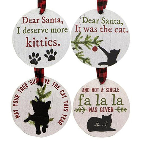HM Christmas Decor - Prim Cat Gift Tags 4pc Set.