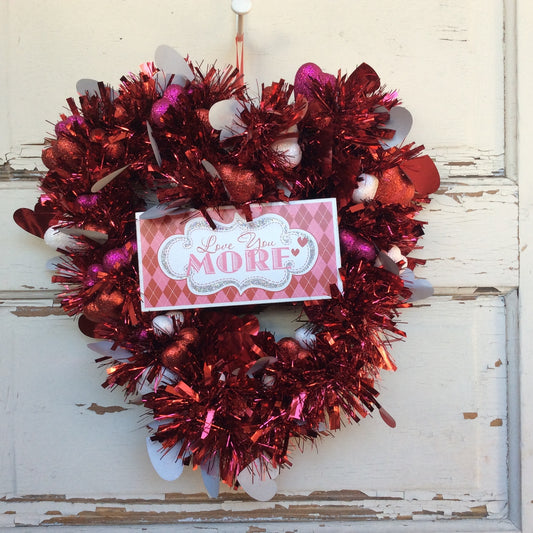 AGD Valentines Decor - Love You More Heart Shaped Wreath