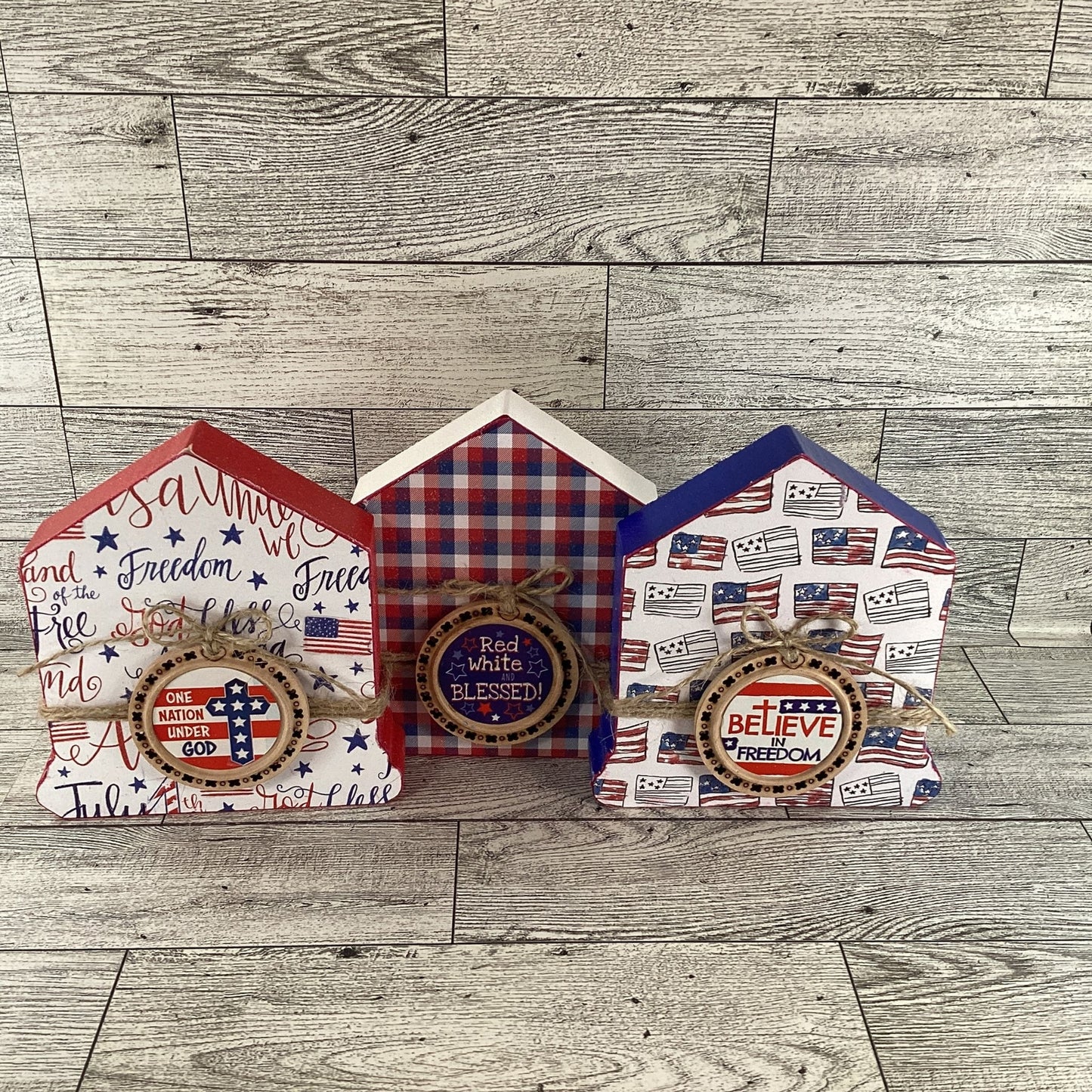 AGD Patriotic Decor - July 4th Chunky Wood House Sitter 3pc Set