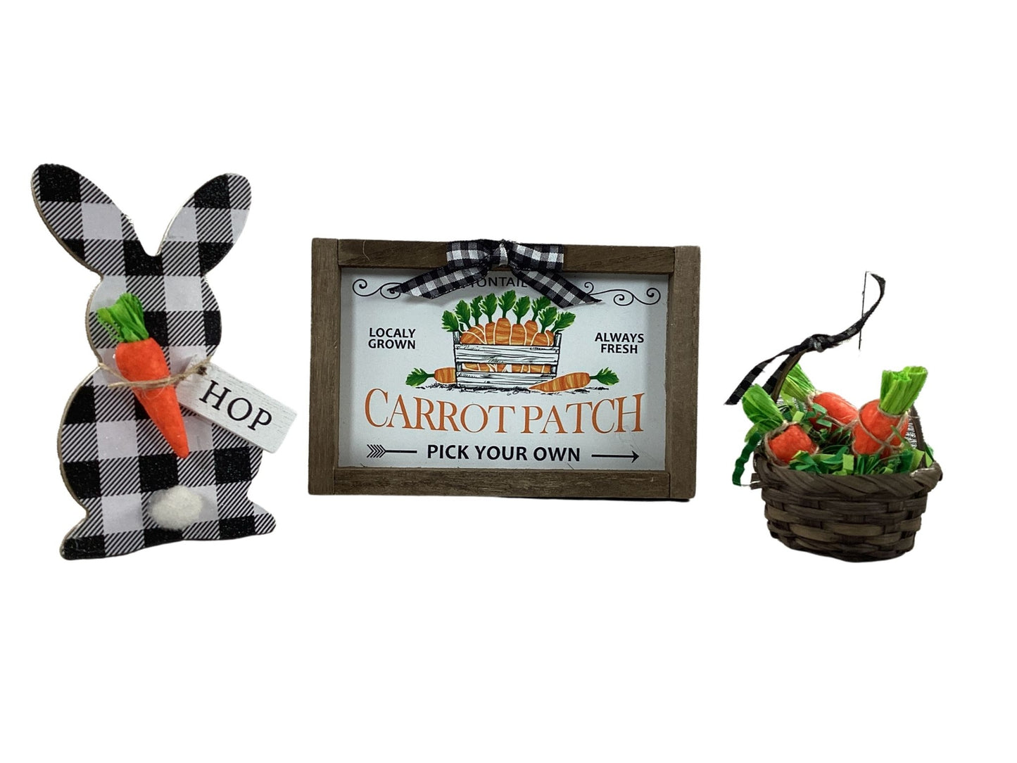 AGD Easter Decor - Bunny Carrot Basket and Carrot Patch Sign Tier Tray 3pc
