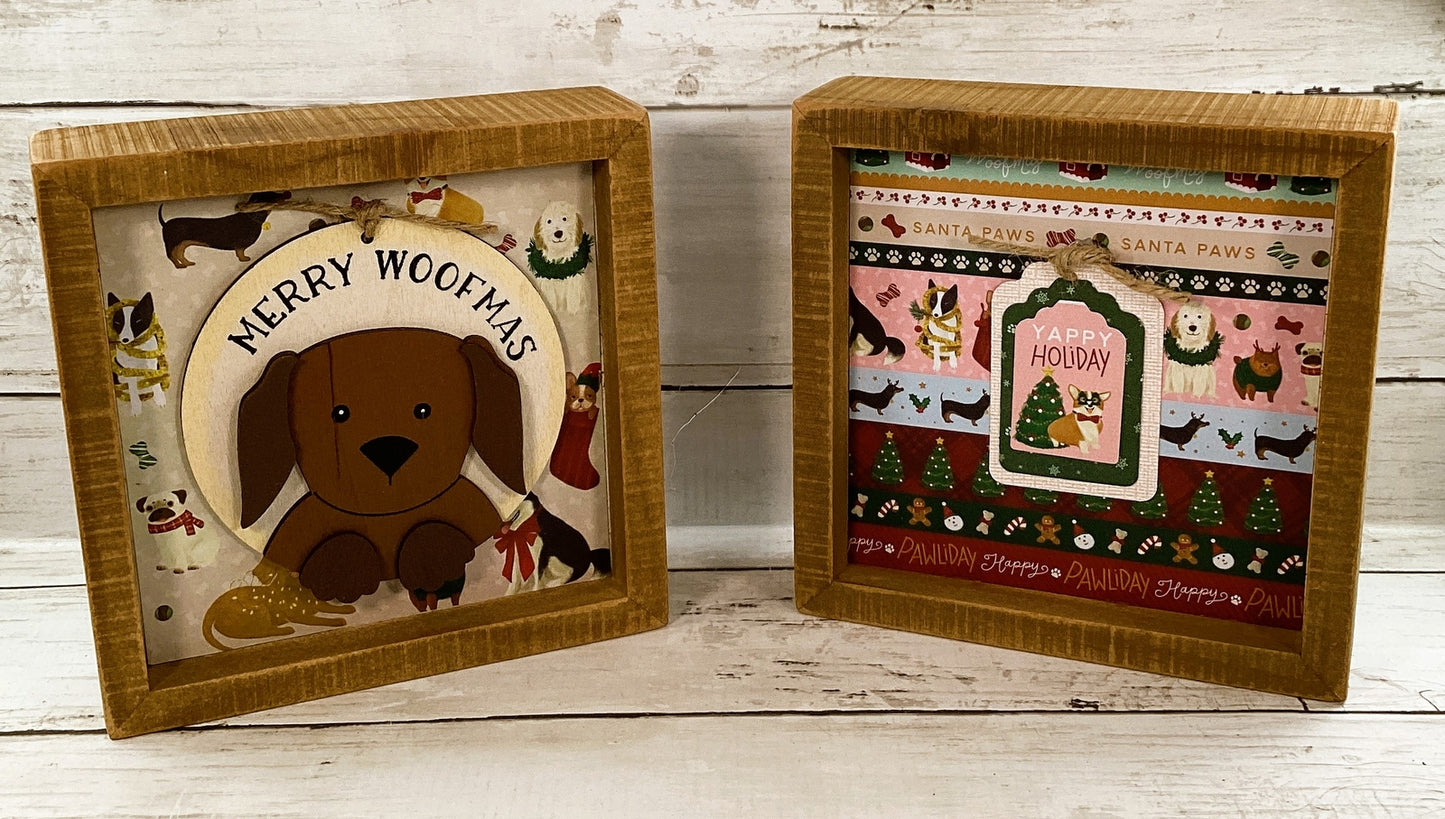 AGD Christmas Decor - Merry Woofmas Dog Theme Box Signs 2pc Set