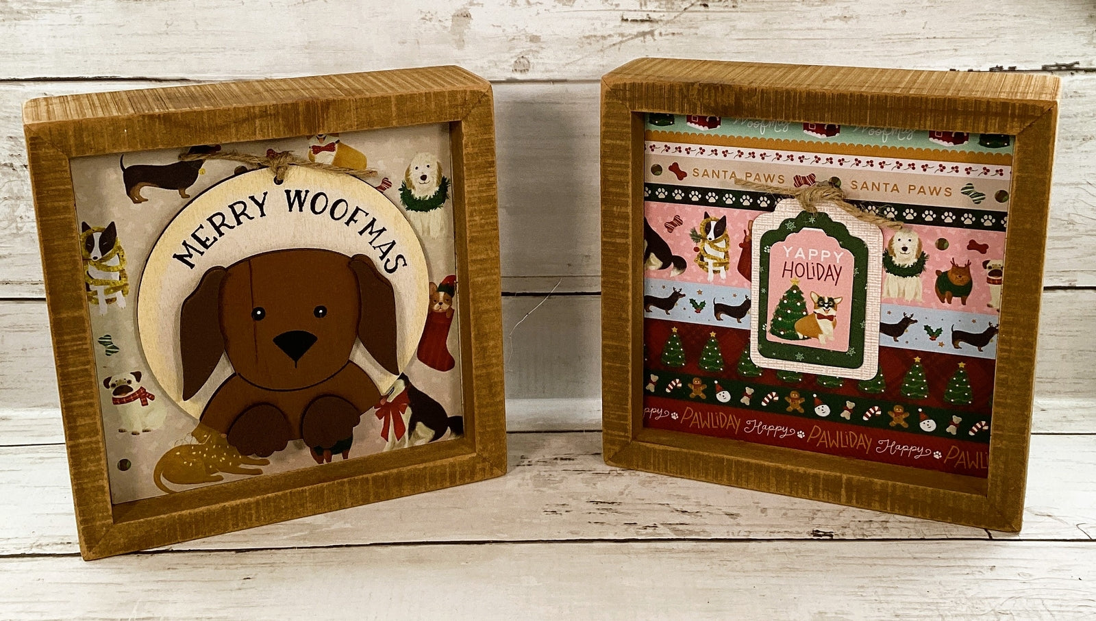 AGD Christmas Decor - Merry Woofmas Dog Theme Box Signs 2pc Set