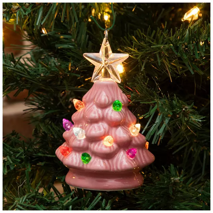 HL Christmas Decor - LED Ceramic Pink Tree Ornament