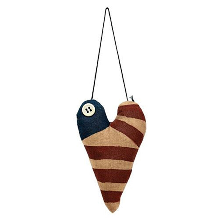 CWI Patriotic Decor - Americana Prim Heart Fabric Ornaments 2pc