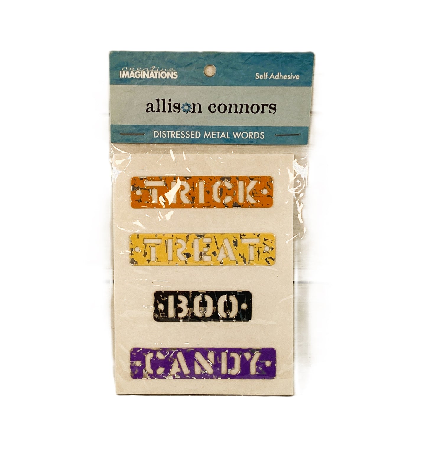 Halloween Craft Sticker - Allison Connors Distressed Metal Words Set A