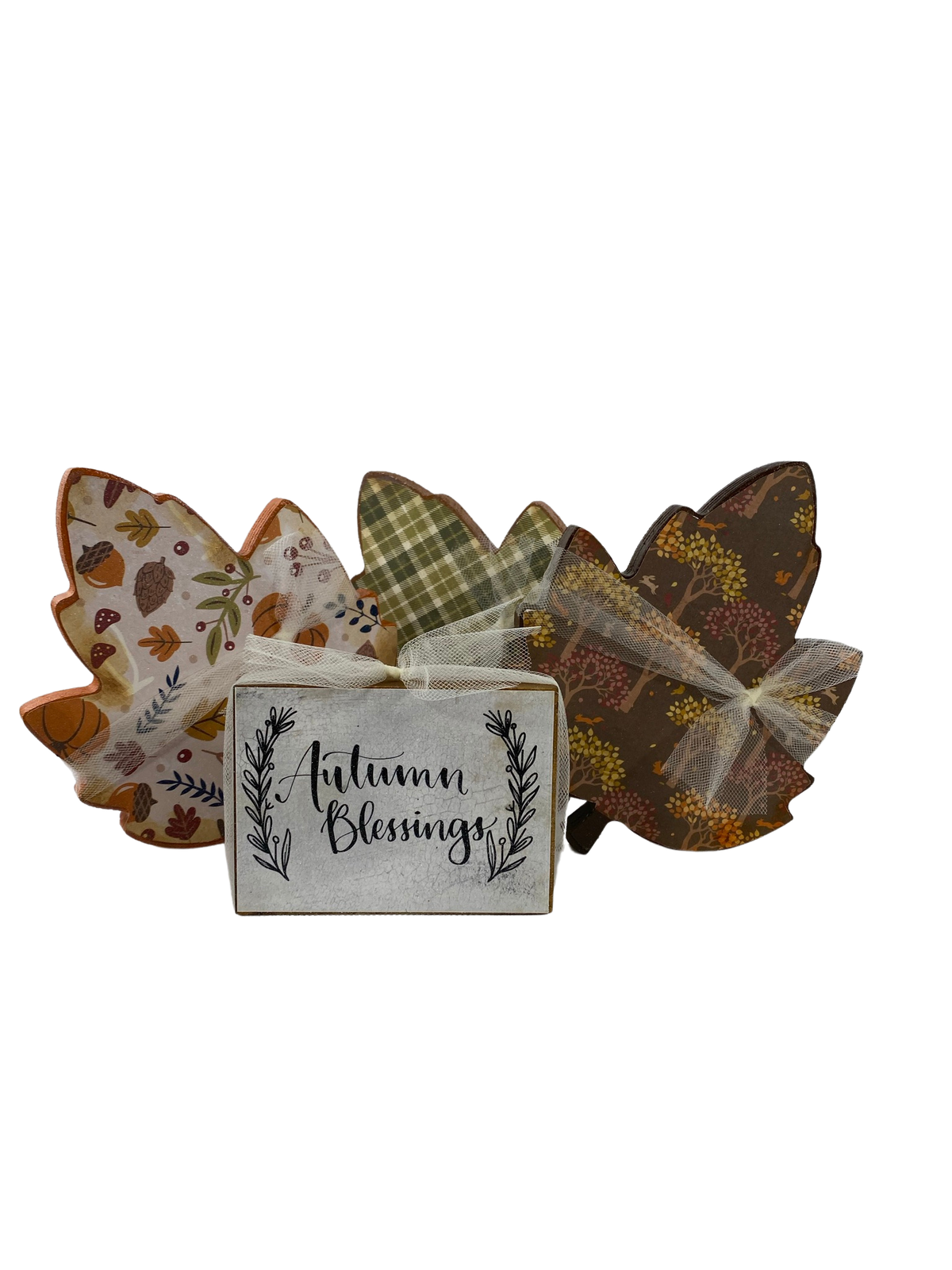 AGD Fall Decor -Reversible Chunky Leaf Leaves Sitters 4pc Set