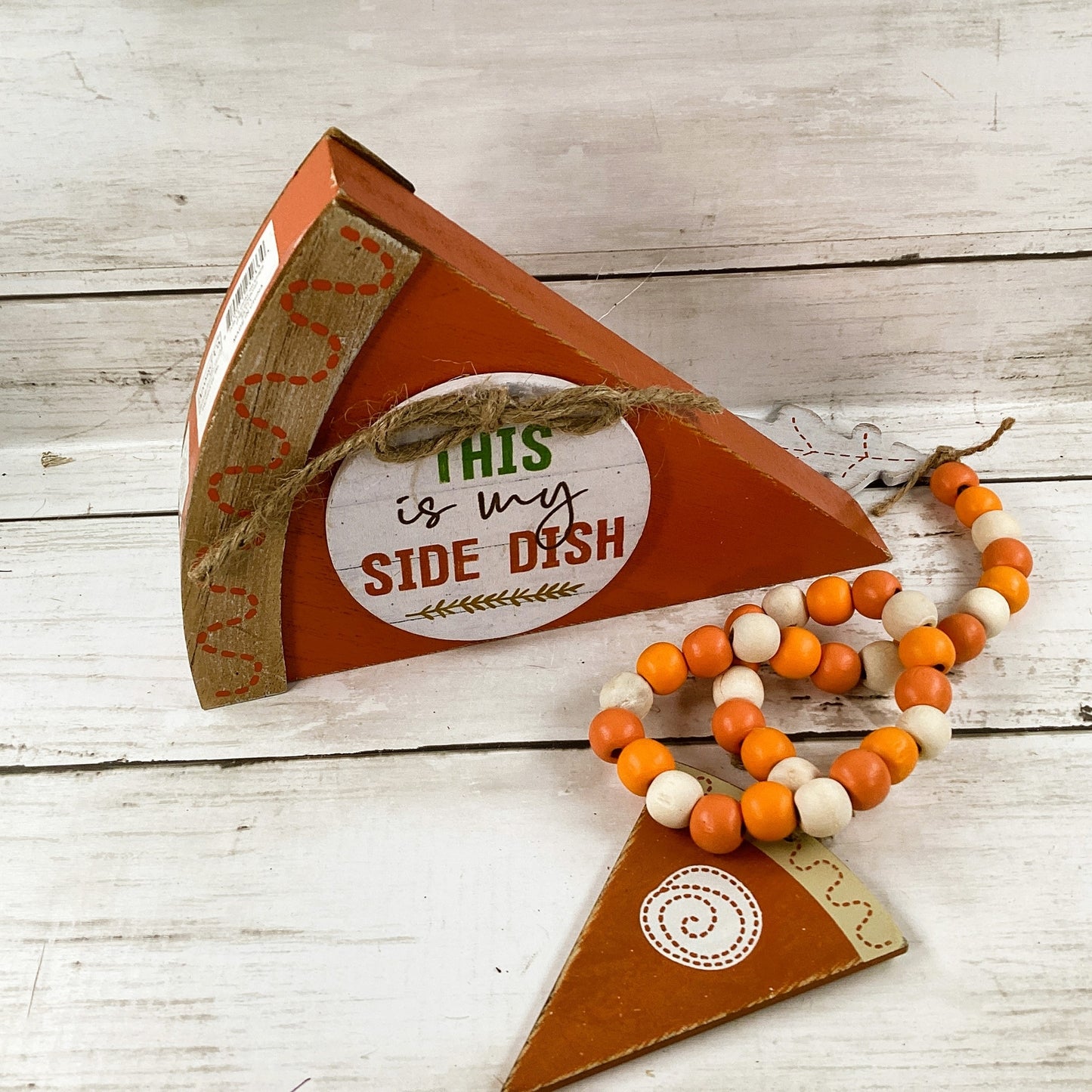 AGD  Fall Decor - Chunky Wood Pumpkin Pie and Beaded Garland 2pc