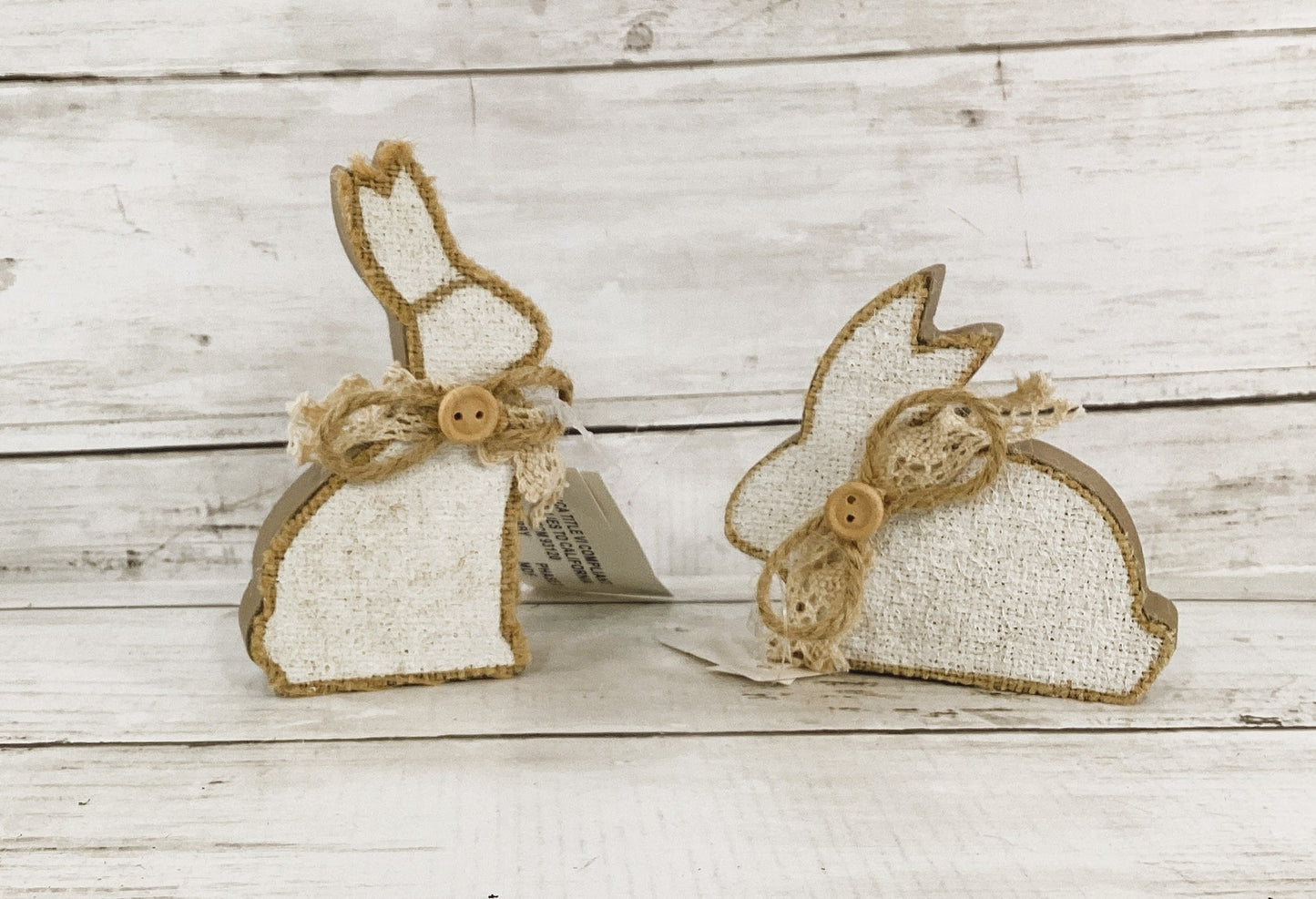 HL Easter Decor - White Bunny Rabbit Wood Table Name Place Holder 2pc Set