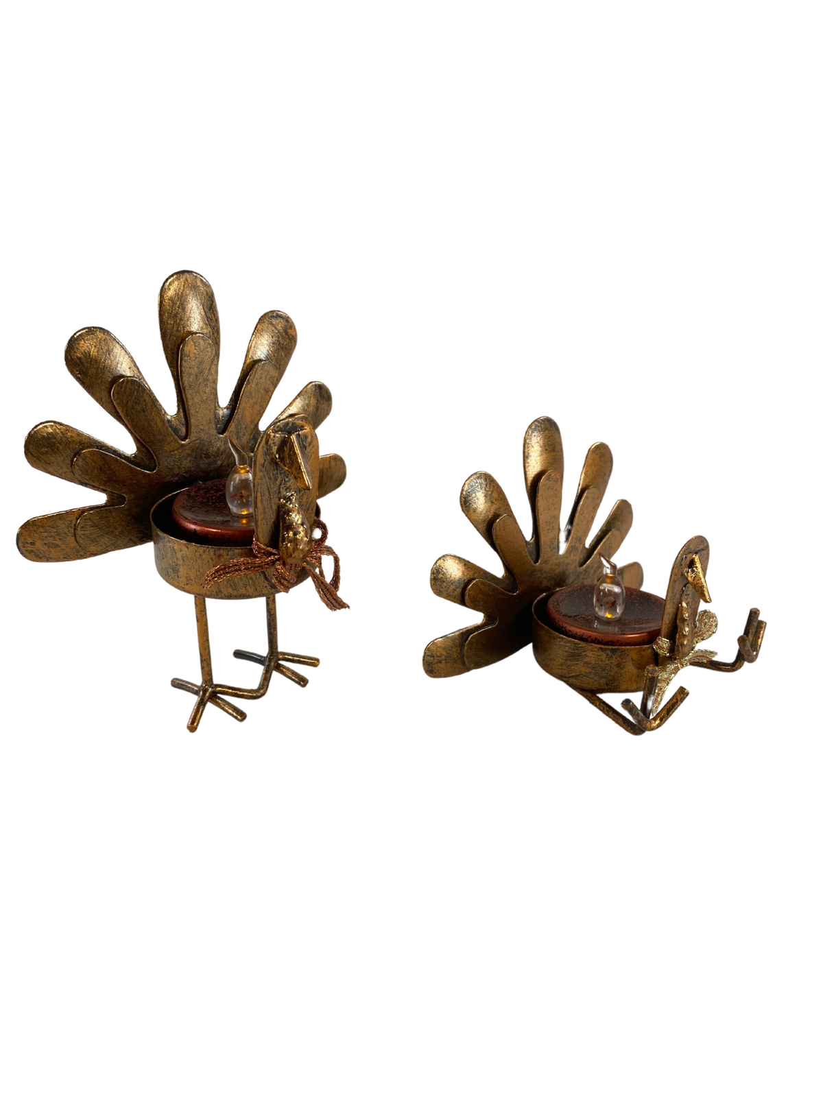 AGD Fall Decor - Copper Tone Metal Turkey Tealight Holder 2pc Set
