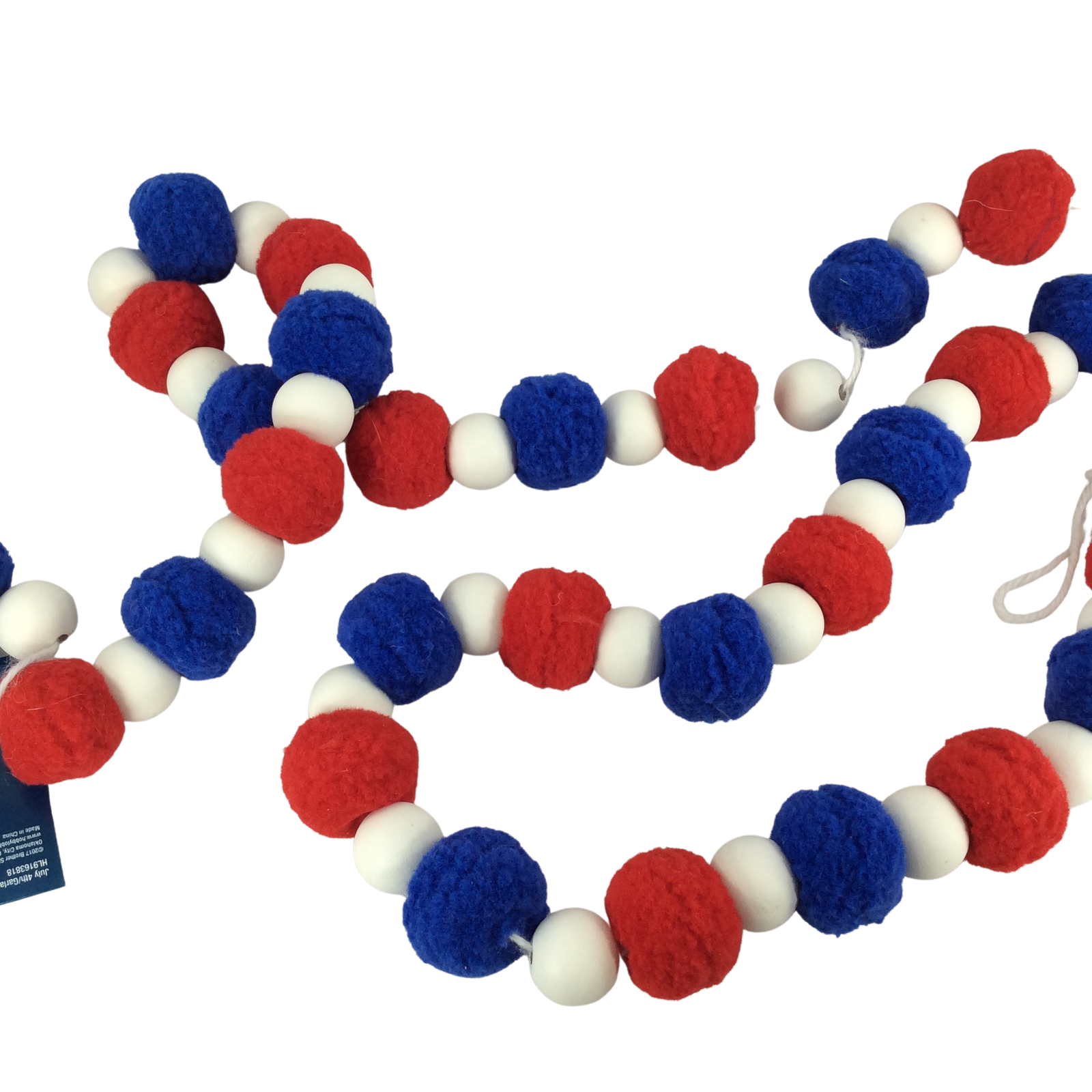 HL Patriotic Decor - Pom Pom and Wood Ball Garland 6 feet