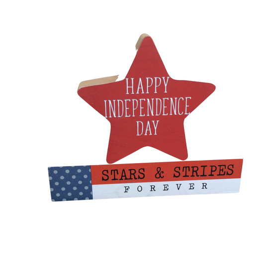 AGD Patriotic Decor Happy Independence Day Star Chunky Wood 2pc Set