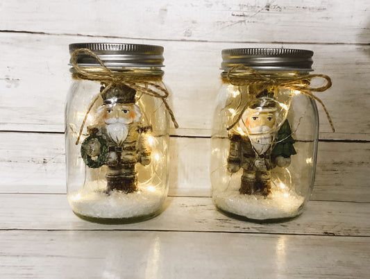AGD Christmas Decor - Woodland Nutcracker Lighted Mason Jars 2pc