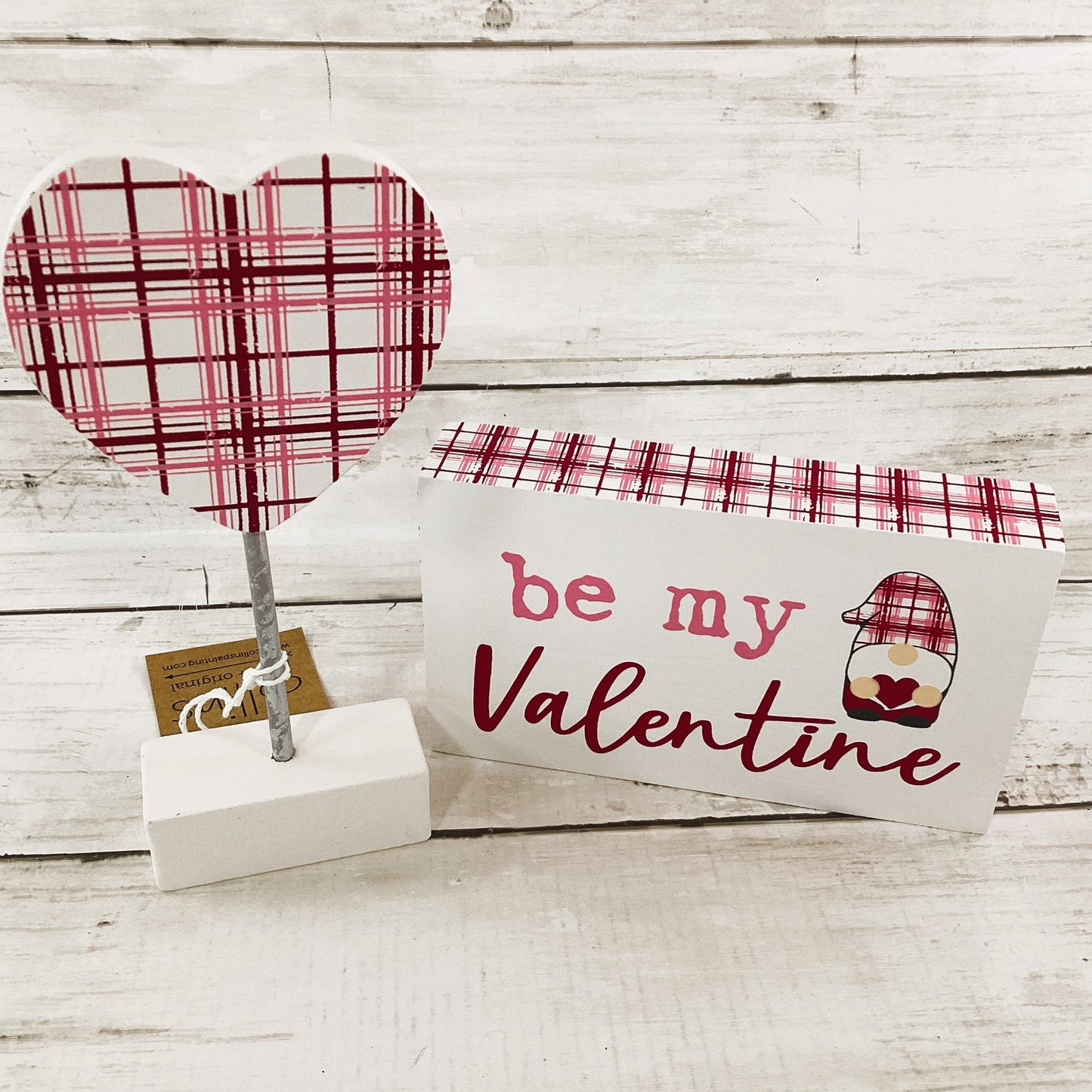 Collins Valentines Decor - Be My Valentine Gnome Heart Wood Block Sign 2pc