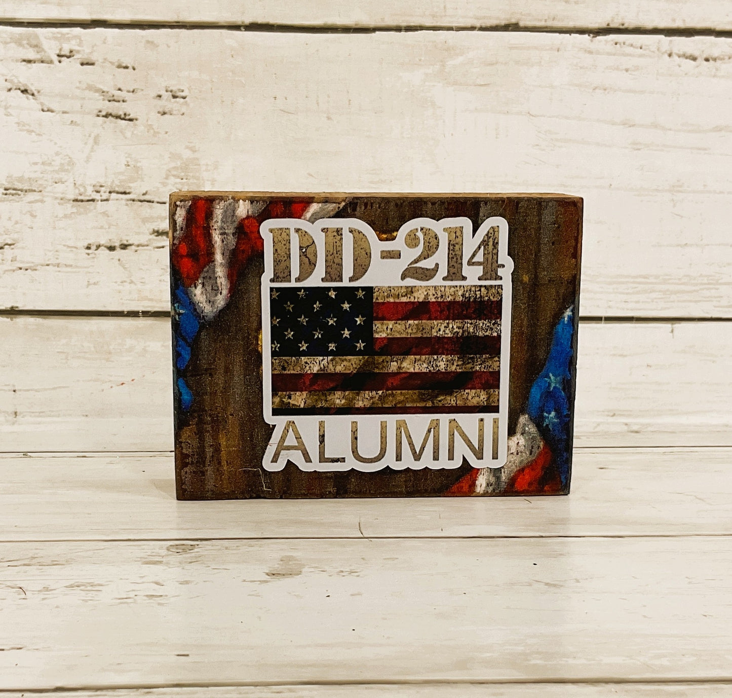 AGD Patriotic Decor- Veteran Memorial DD-214 Alumni Wood Block Sign