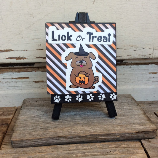 AGD Fall Decor - Lick or Treat Puppy Dog Easel Sign