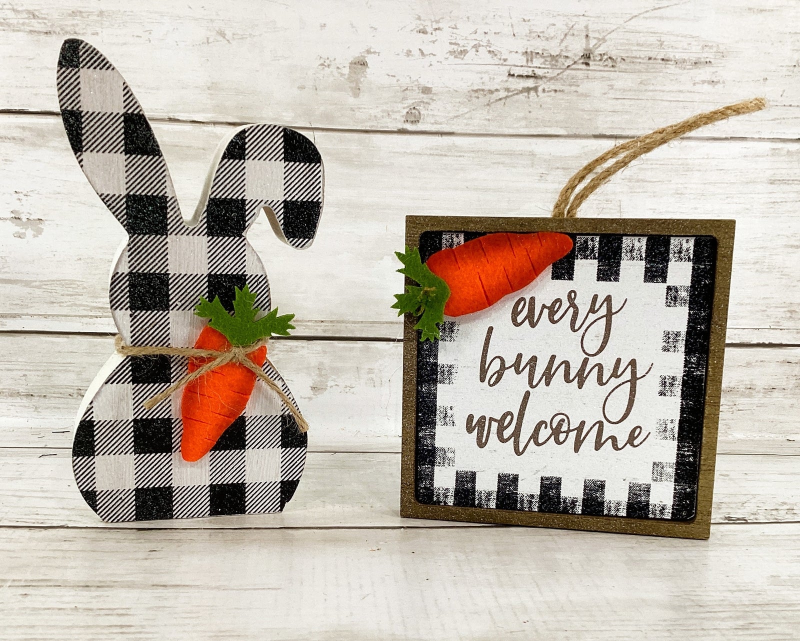 AGD Easter Decor - Bunny Welcome Black White Plaid Sign Carrot Truck 3pc