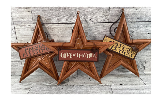 Fall Fall Decor - Fall Autumn Thanksgiving Prim Star Ornament 3pc