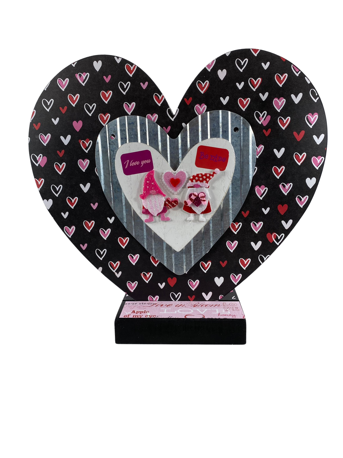 AGD Valentines Decor - Felt Gnomes Double-sided Heart Table Sitter 12inch