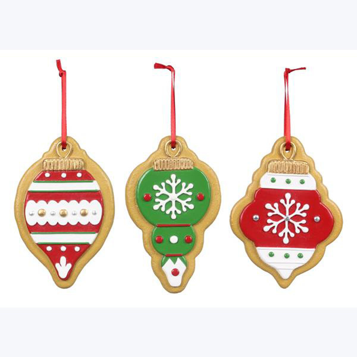Youngs Christmas Decor - Fancy Gingerbread Cookie Ornaments 3pc