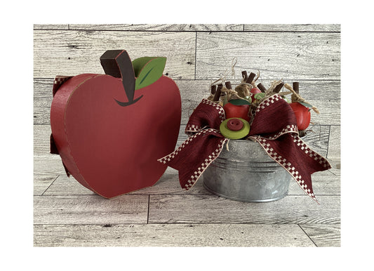 AGD Fall Decor - Chunky Wood Apple Sitter and Metal Tub 2pc Set