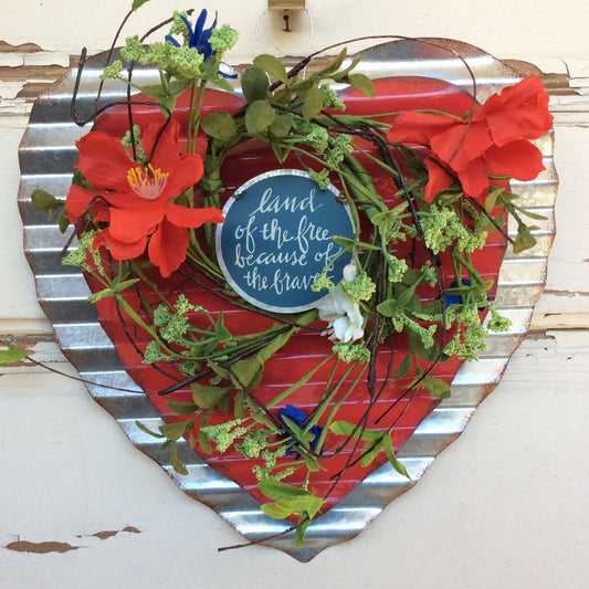 AGD Patriotic Decor - Land of the Free Farmhouse Tin Metal Heart