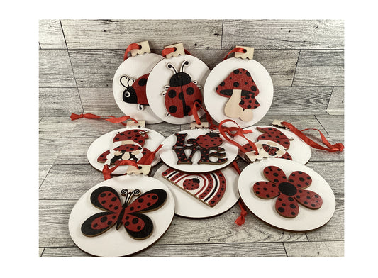 AGD Summer Decor - Ladybug Theme Layered Wood Ornaments 9pc