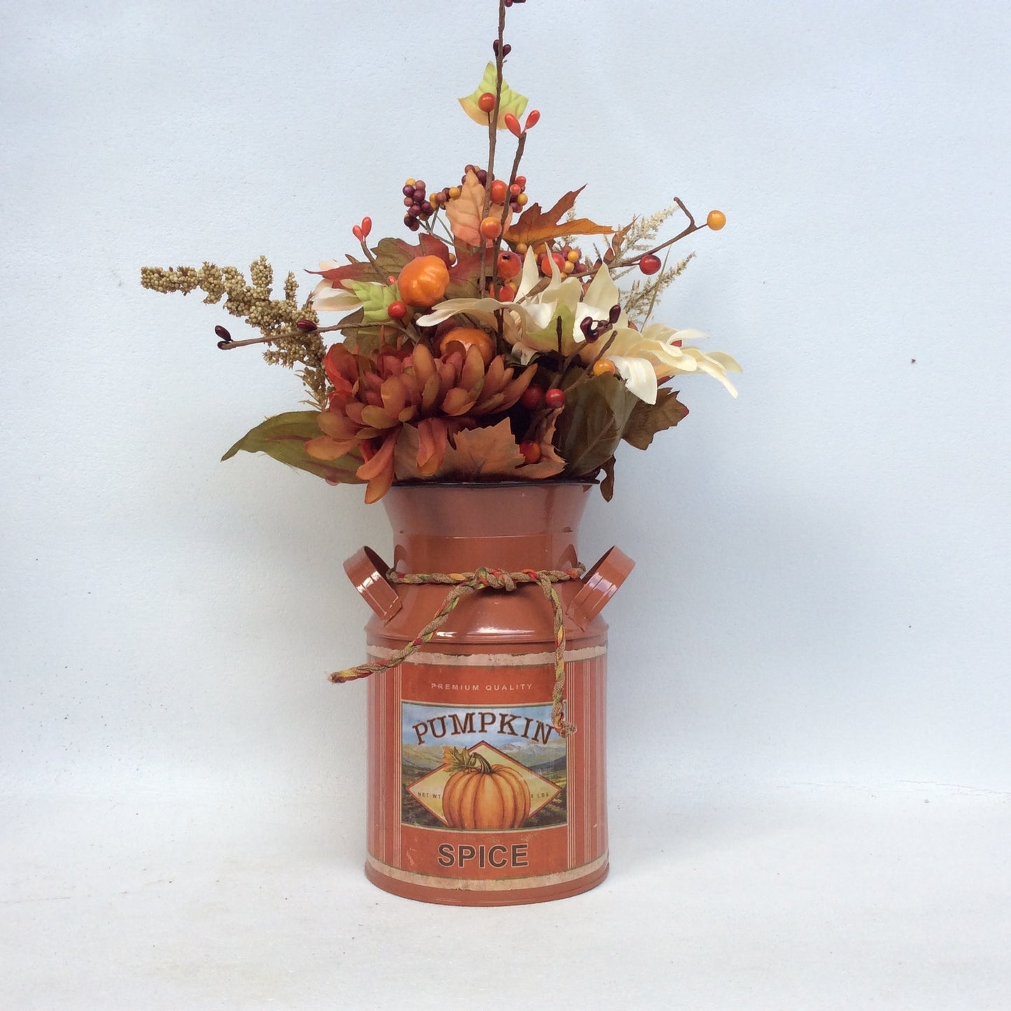 AGD Fall Decor - Pumpkin Spice Milk Can Filled Artificial Floral Display