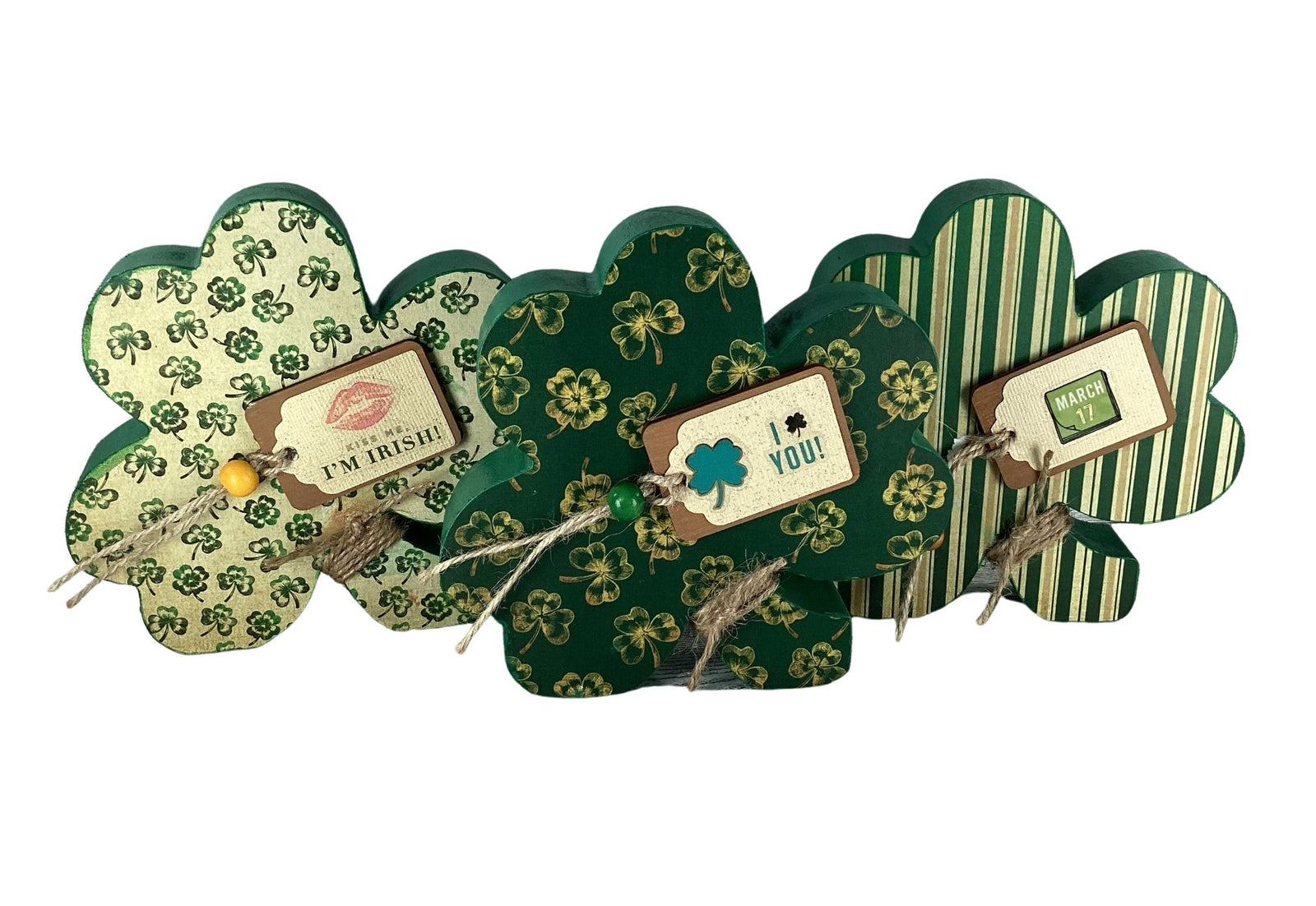 AGD Saint Patrick Decor - Chunky Wood Shamrock Sitter 3pc Set