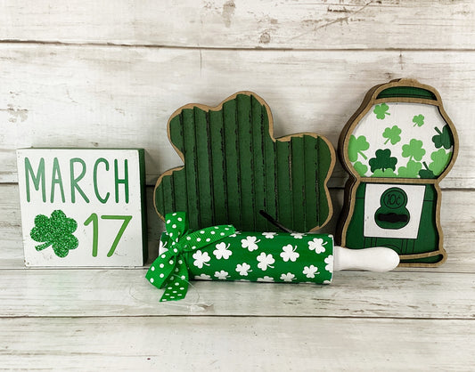 HL St Patrick's Decor - Gumball Shamrock March 17th Tier Tray 4pc Set