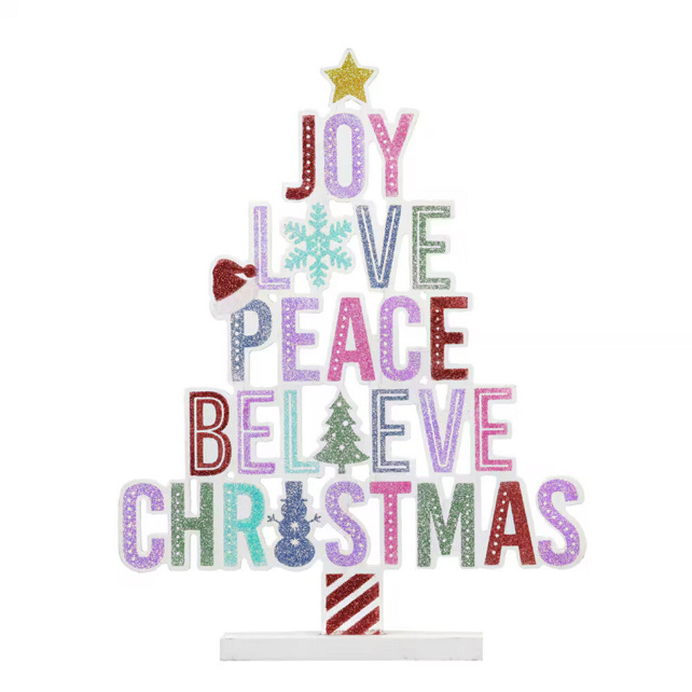 Ashlands Christmas Decor - Pastel Glitter Joy Love Peace Tree Sign 16inch
