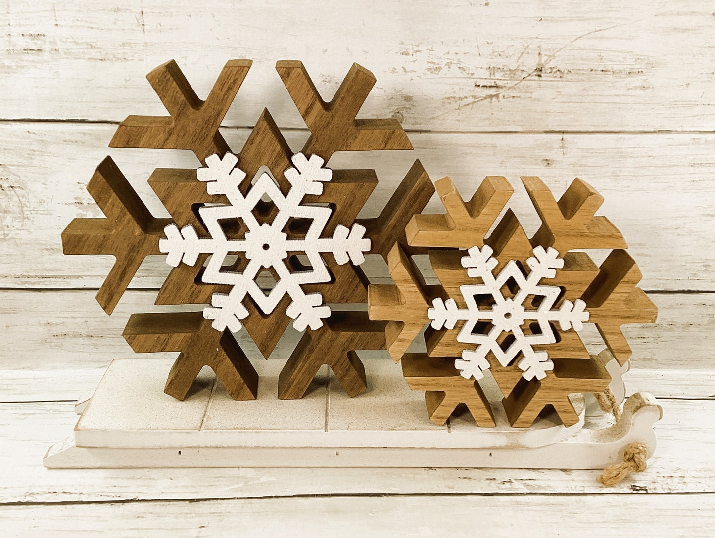 AGD Christmas Decor - Farmhouse Let It Snow Snowflake Sled 4pc Set