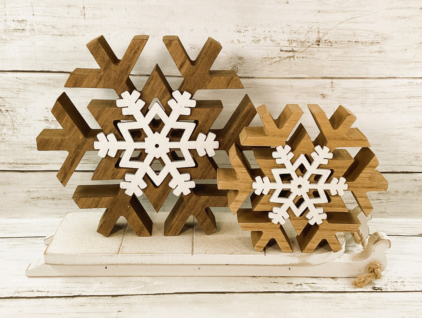 AGD Christmas Decor - Farmhouse Let It Snow Snowflake Sled 4pc Set