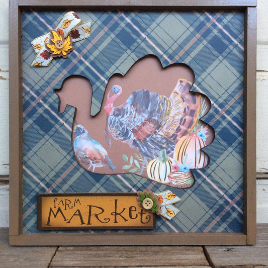 AGD Fall Decor - Prim Farm Market Turkey Cut Out Plaque Sign