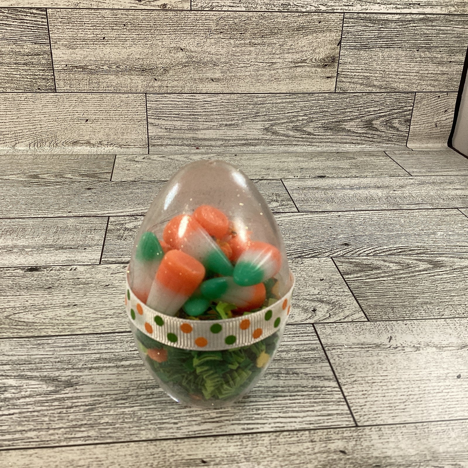 AGD Easter Decor - Clear Egg Filled Fake Candy Corn Carrot Cake Shaker Sitter