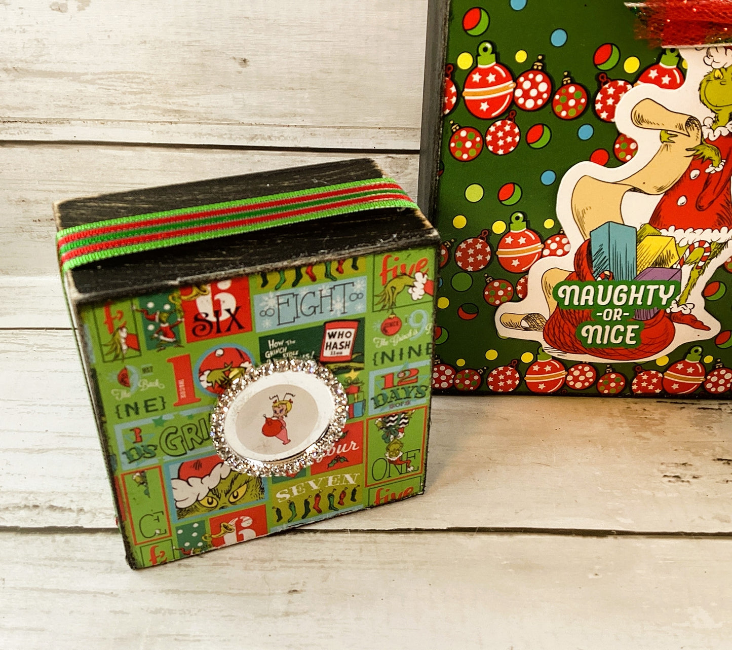 AGD Christmas Decor - Whimsy Green Monster Wood Gift Box Signs 3pc