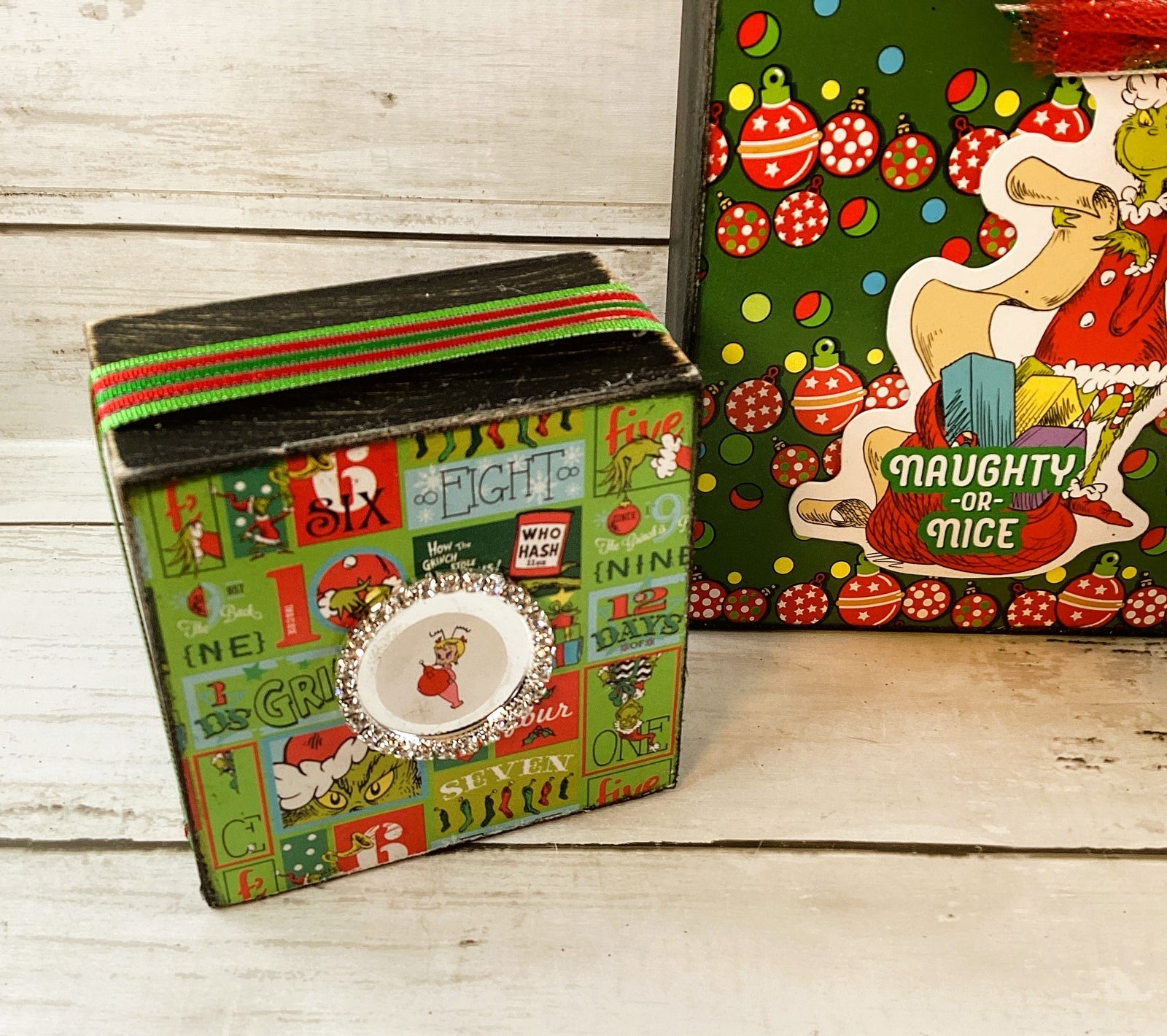 AGD Christmas Decor - Whimsy Green Monster Wood Gift Box Signs 3pc