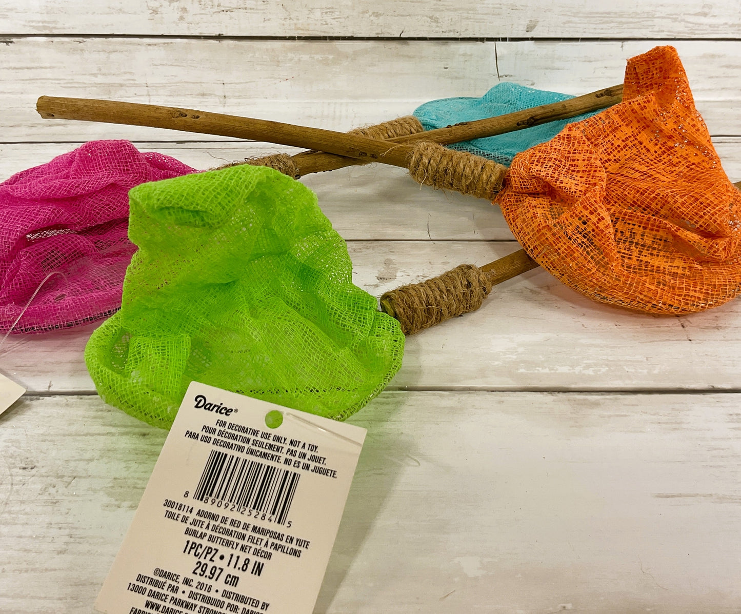 Darice Spring Craft Decor - Small Pink Blue Green Orange Butterfly Nets 8pc