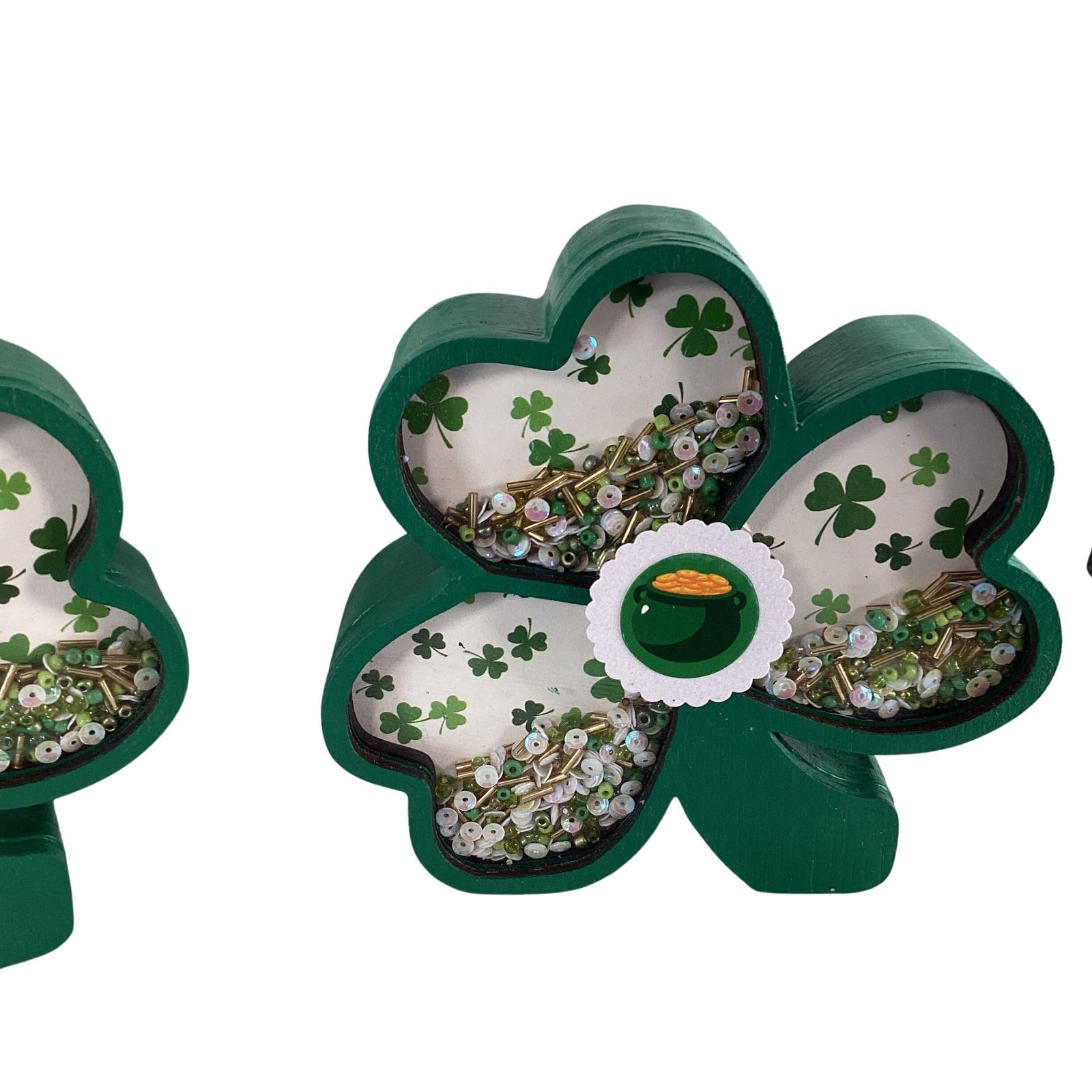 AGD St Patrick Decor - Shamrock Chunky Wood Shaker Sitter 2pc