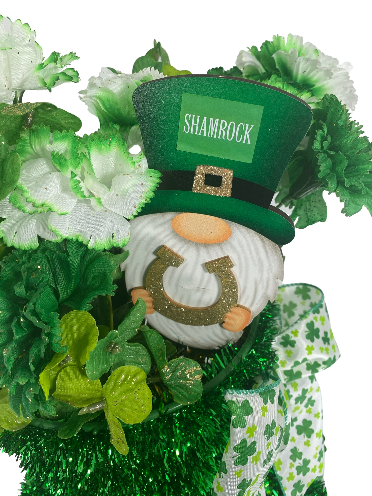 AGD St Patrick's Decor - Large Green Lighted Tinsel Tophat Centerpiece