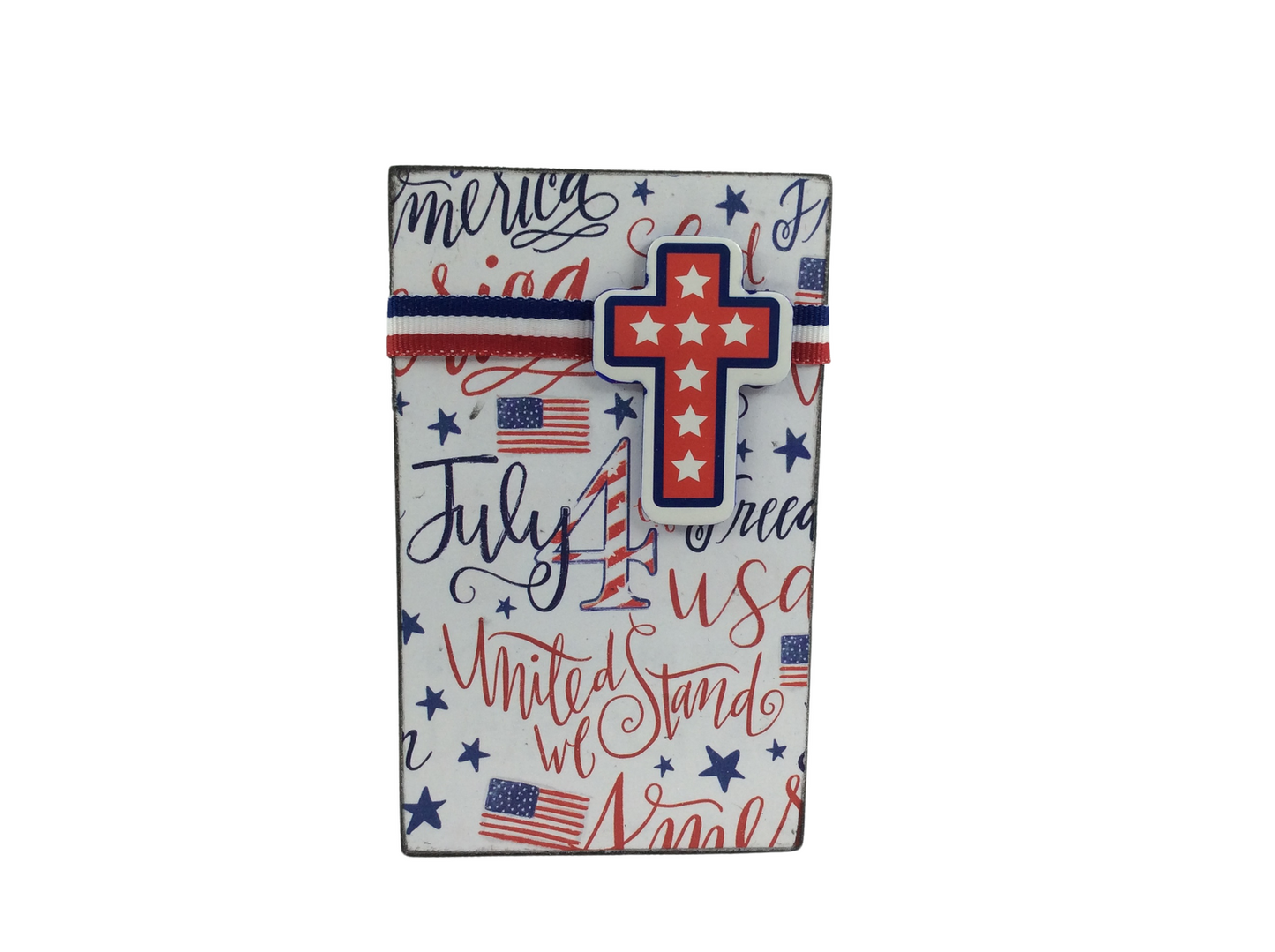 AGD Patriotic Decor - United Cross July 4th Tier Tray Wood Sign