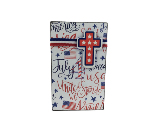 AGD Patriotic Decor - United Cross July 4th Tier Tray Wood Sign
