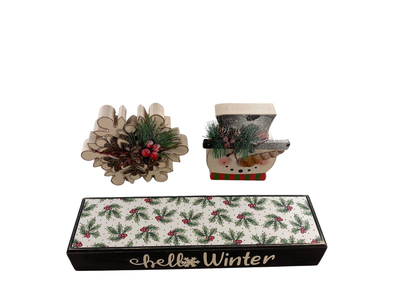 AGD Christmas Decor - Let It Snow Welcome Winter Chunky Wood 3pc Set