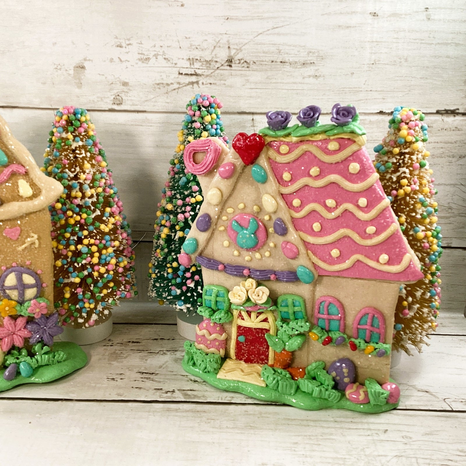 AGD Easter Spring Decor - Claydough Houses Candy Sisal Bottlebrush Trees