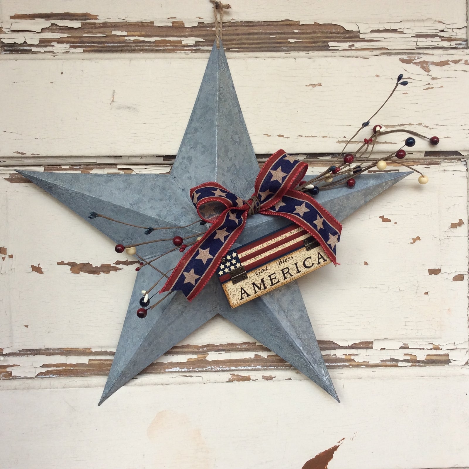 AGD Patriotic Decor - God Bless America Prim Galvanized 3-D Metal Star