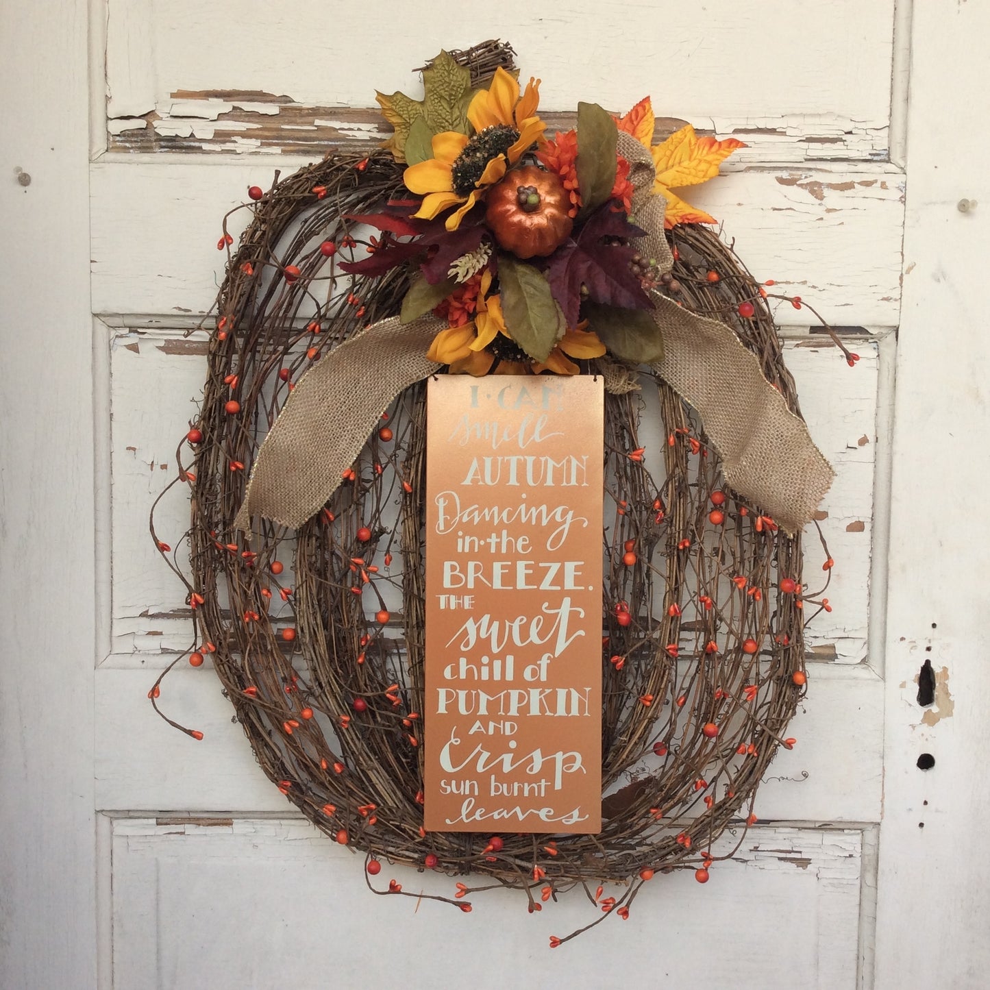 AGD Fall Decor - Flat Grapevine Pumpkin Thankful XX Large Wreath