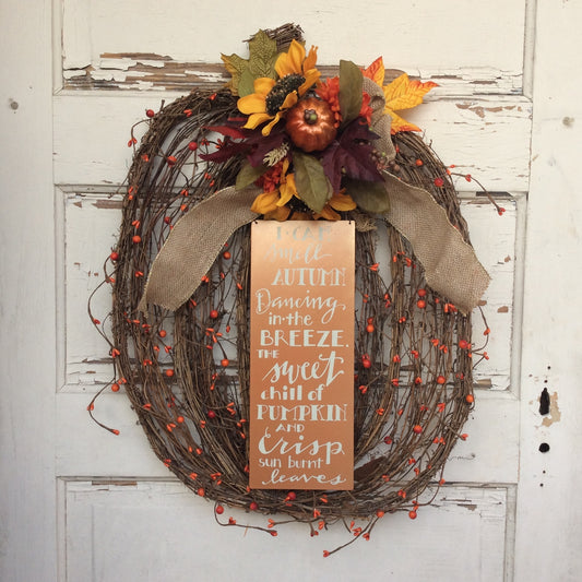 AGD Fall Decor - Flat Grapevine Pumpkin Thankful XX Large Wreath