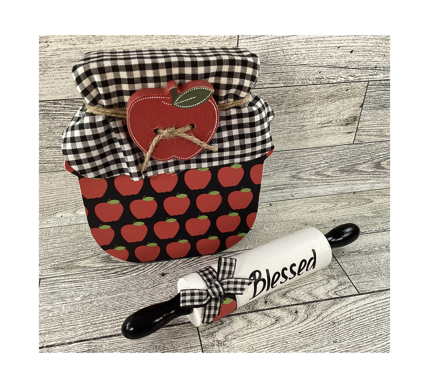 AGD Fall Decor - Chunky Wood Apple Butter Jar Rolling Pin 2pc Set