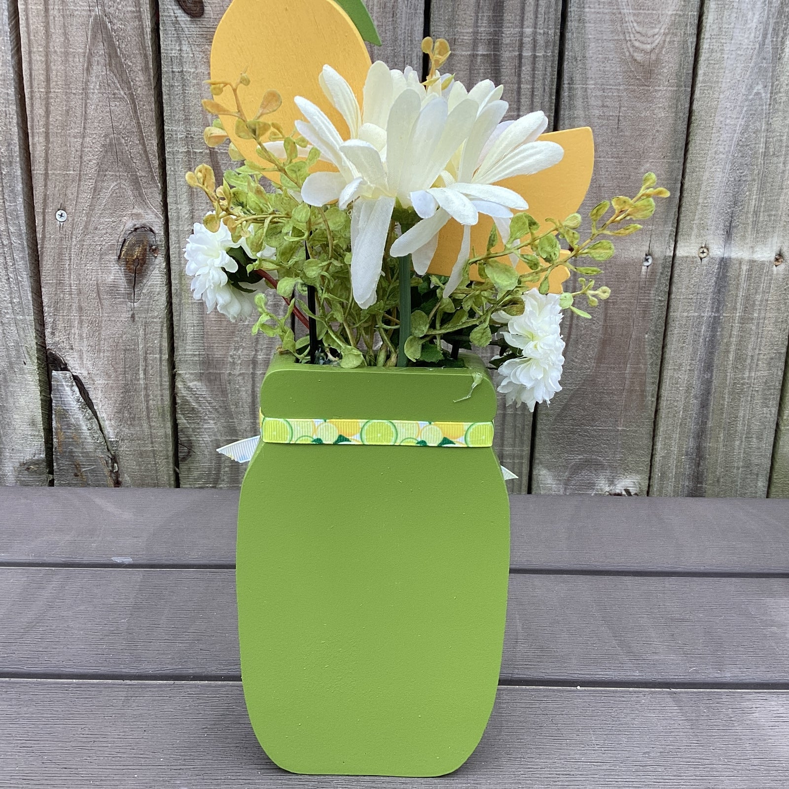 AGD Spring Decor - Summer Lemon Theme Floral Wood Mason Jar Display