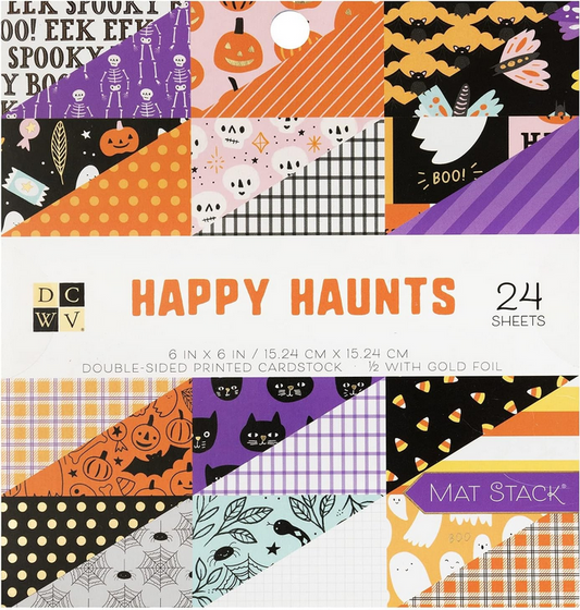 DCWV Halloween Craft Supply - Happy Haunts Gold Foil Scrapbook 6x6 Paper Pad