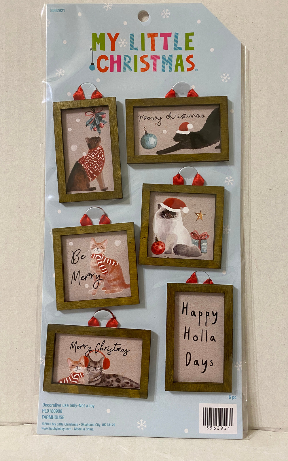 HL Christmas Craft Supply - Miniature Farmhouse Cat Frame Ornaments 4 Sets